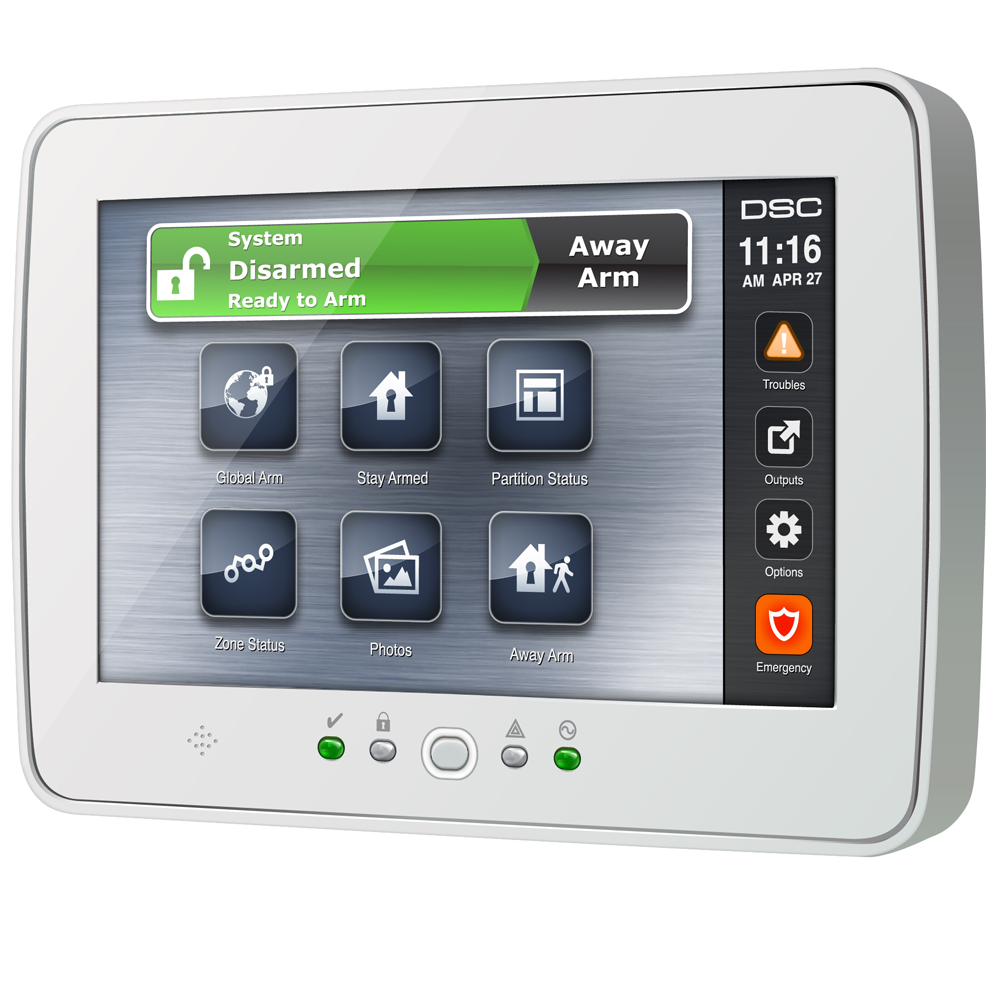 DSC PTK5507W White Hardwired Touch Screen Keypad for PowerSeries Control Panels